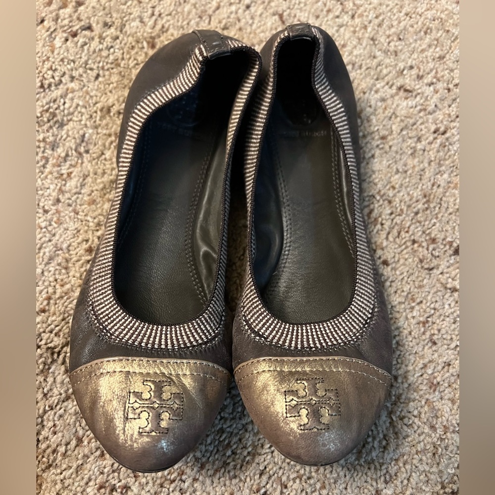 Tory Burch Gold Shimmer Reva Ballet Flats sz 8